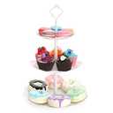 Nuovoware 3-Tier Plastic Cake Stand, Fruit Desserts Candy Buffet Tea Snack Cookies Cupcake Holder Serving Platter Display Home Decor for Halloween Wedding Birthday Festival Party, Round, White