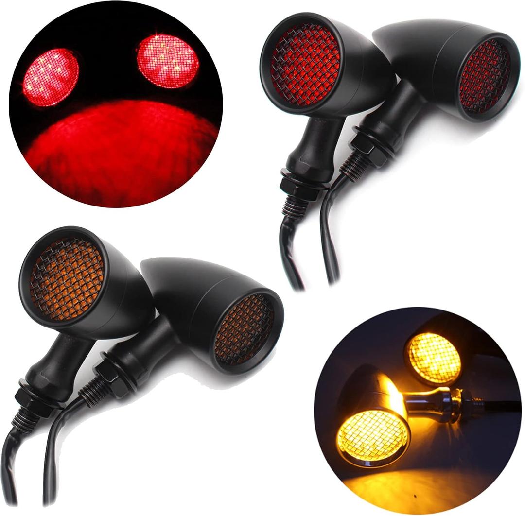 DREAMIZER 4pcs LED Motorcycle Amber Red Front Rear Brake Turn Signal Light Blinker Driving Tail Light Compatible With Sportster 883 Street bike Dirt bike Cruiser and chopper (Black)