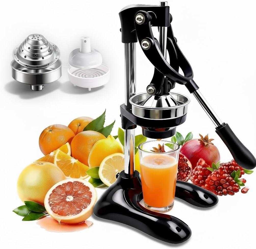 Professional Cast Iron Manual Citrus Juicer - Heavy Duty Hand Press for Orange, Lemon, Lime, Pomegranate - High Yield Juice Presser, Stable Countertop Design, Easy to Clean (BLACK)