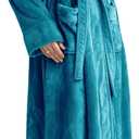 Flygo Womens Fuzzy Plush Long Hooded Robe Full Length Flannel Fleece Bathrobe Warm Housecoat (X-Large, Turquoise)
