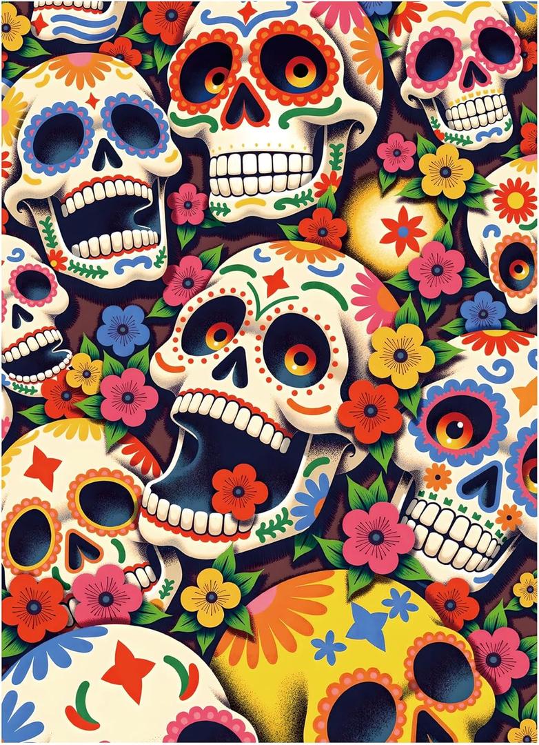Jigsaw Puzzles for Adults 1000 Pieces, Graffiti Floral Skull Puzzles, Challenging Funny Game with Family Friends