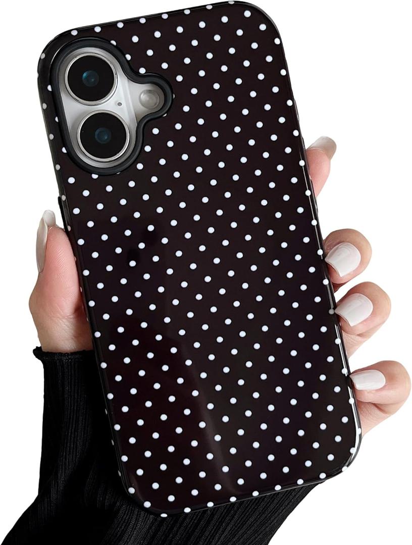 ZTOFERA Magnetic Case for iPhone 16 Plus, Polka Dot Phone Case Cute for Girl Women, Compatible with Magsafe, Hard PC+Soft TPU Protective Phone Cover for iPhone 16 Plus-Black