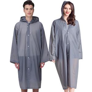 Cosowe Rain Ponchos for Adults Reusable, 2 Pcs Raincoats Emergency for Women Men with Hood and Drawstring, One Size, E-gray