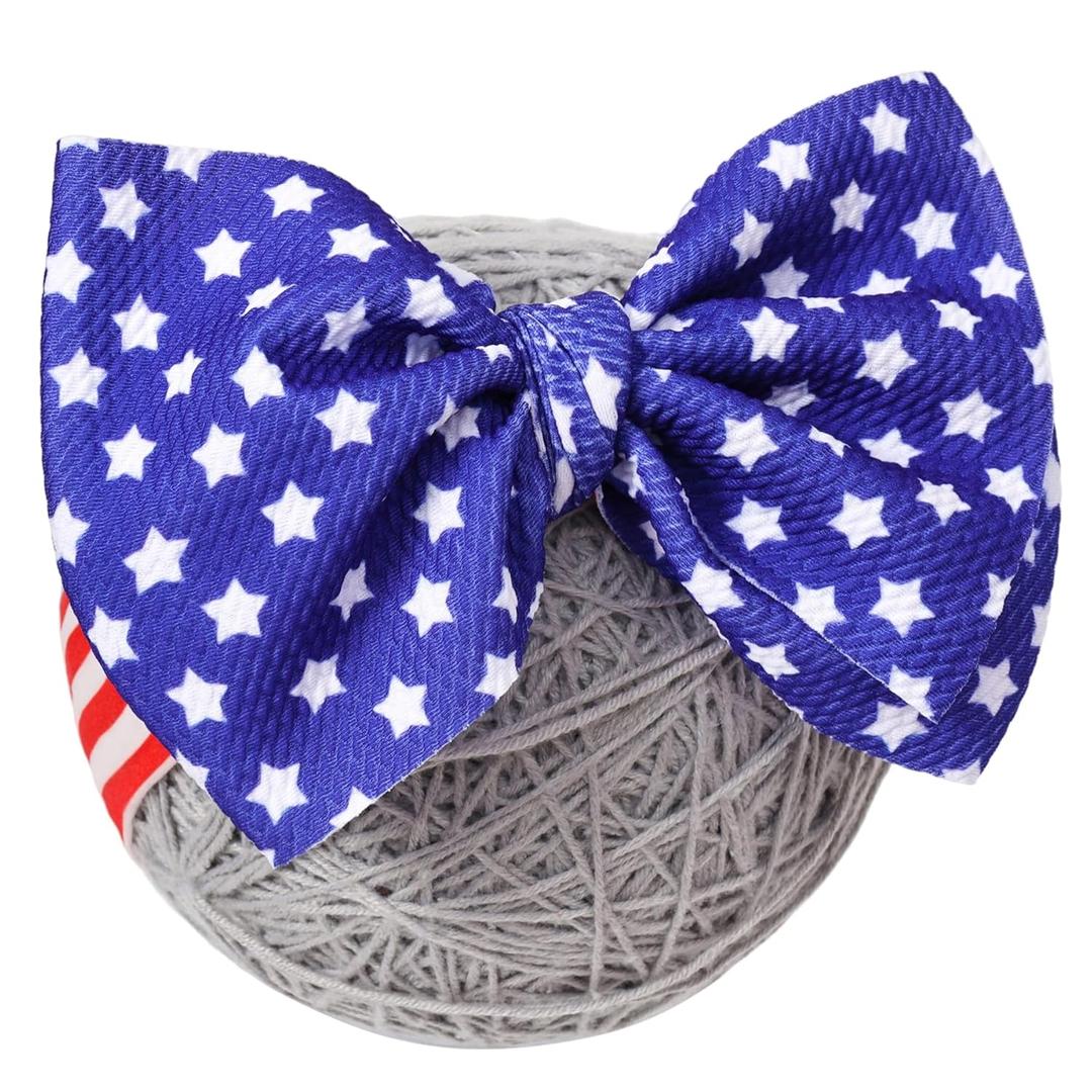 2 Pack 4th of July Baby Girl Bows,Large Double Bows Headband with Star Handmade Stretchy Hairbands for Newborn/Infant bows.or 1-3 Year Kids