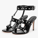 richealnini Rivet Heels for Women Studded T-strap Ankle Buckle Wrap Strappy Heels Gladiator Stiletto Sandals size 7