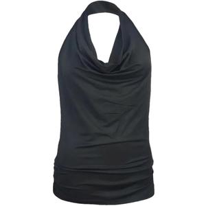 Women's Summer Sexy Backless Halter neckT-Shirt Women Look Solid Cotton Short Sleeved Top Classic Tanks (Medium, Black)