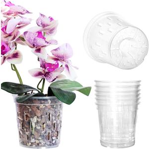 TRUEDAYS Orchid Pot  6 Pack 4 Inch Clear Orchid Pots with Drainage Holes for Repotting  Ideal for Healthy Root Growth  Sturdy Plastic Plant Pot for Indoor & Outdoor Plants