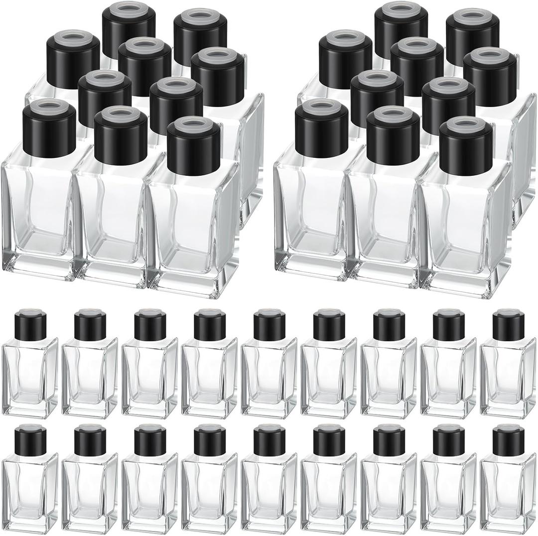 Umigy 50 Set Glass Diffuser Bottles Reed Diffuser Empty Jars Clear Fragrance Bottle with Black Caps 50ml 1.7 oz Essential Oil Jars for DIY Fragrance