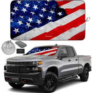 Autoamerics 1-Piece Windshield Sun Shade Grunge American Flag - 4 USA Design - Foldable Car Front Window Sunshade for Most Sedans SUV Truck - Blocks Max UV Rays and Keeps Your Vehicle Cool - Large