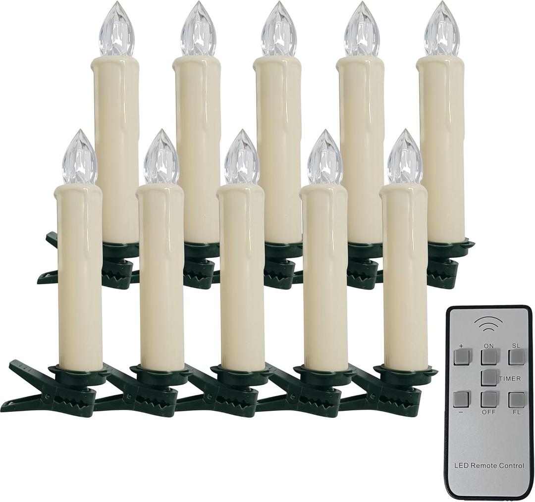 LED Taper Candle Timer Candlesticks, 10pcs Mini Battery Powered Chandelier Remote LED Candles Sticks 4inches Flameless Candles with Clip Suitable for Hotels Bars Home Churches Christmas Day