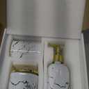 Haturi Bathroom Accessories Set, 4 Pcs Marble Look Sets Soap Dispenser & Toothbrush Holder Counter Top Restroom Apartment Decor Stuff, Glass Kits, Gift for Women and Men, Ink White