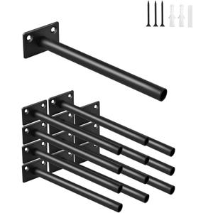 12 Pcs 6" Black Steel Floating Shelf Bracket Blind Shelf Supports - Hidden Brackets for Floating Wood Shelves - Concealed Blind Shelf Support  Screws and Wall Plugs Included (6 Inch)