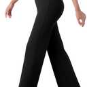 Women's Straight Wide Leg Dress Pants Stretchy Work Pants Business Casual Slacks with Pockets (Black), Small