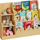 Trironsun 3-Tier Scalloped Kids Bookshelf Montessori Wooden Bookcase with Toy Storage Front Facing Toddler Book Display Organizer for Nursery Playroom and Classroom (Natural Wood), 10.63 x 36.61 x 27.56 inches