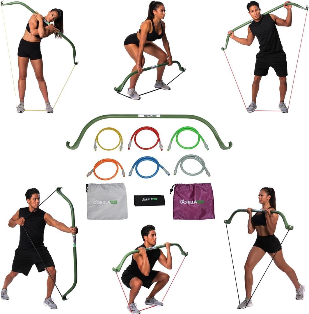 Gorilla Bow Lite All-in-One Home Gym System, Portable Resistance Band Bar for Strength Training, HIIT & Full Body Workouts, Lightweight Design for Home, Travel & Outdoor Use