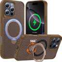 Designed for iPhone 16 Pro Case with 360 Magnetic Stand, Carbon Fiber Phone Case [Compatible with Magsafe] [15FT Military Protection] with Stand Ring 6.3'', Desert Titanium