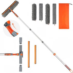 65'' Squeegee Window Cleaner 2 in 1 Rotatable Window Cleaning Tool Kit with Telescopic Pole, Window Washing Equipment with Bendable Head for Indoor/Outdoor Window and Car Glass - EAW01 Pro