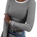 Zeagoo Womens Striped Long Sleeve Crewneck Shirts Casual Slim Fit Rib Knit Tops Summer Fall Basic Business Work Blouse, Small