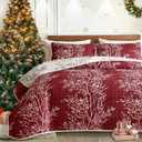 UOZZI BEDDING 3 Pieces Quilt Set Burgundy Red Branch King Size 102x88 Soft Microfiber Lightweight Coverlet Christmas Bedspread Summer Comforter Set Bed Cover for All Season (1 Quilt+ 2 Shams)