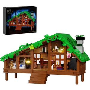 Folk Cabin Building Set, Folk House Compatible with Lego Forest Cabin House Building Creative Collection Toys, Mysterious Cabin Model,Christmas, Birthday Gifts for Girls Adult (664 PCS)