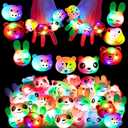 24Pack Light Up Rings Glow in The Dark Party Supplies,Light up Party Favors,Easter Basket Stuffers Goodie Bag Stuffers,Birthday Easter Party Favors Classroom Prizes Cute Animal Box for Kids Boys Girls