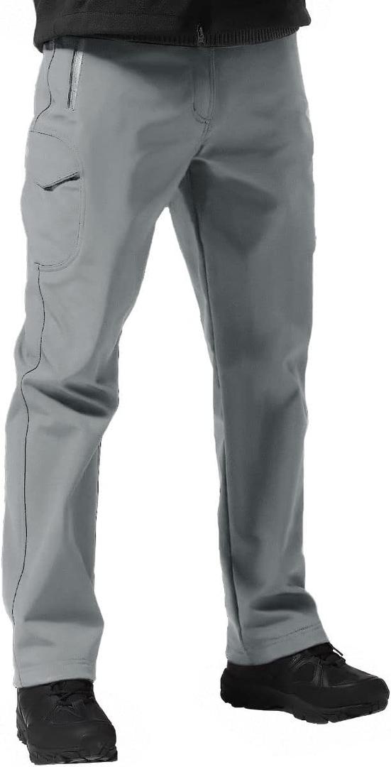 FREE SOLDIER Men's Outdoor Softshell Fleece Lined Cargo Pants Snow Ski Hiking Pants with Belt (32W x 30L, Glacier Gray)