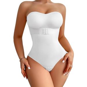 Shapewear Bodysuit Tummy Control Strapless Bra Shapewear for Women Strapless Faja Body Shaper Thong Light Shapewear White M (White)