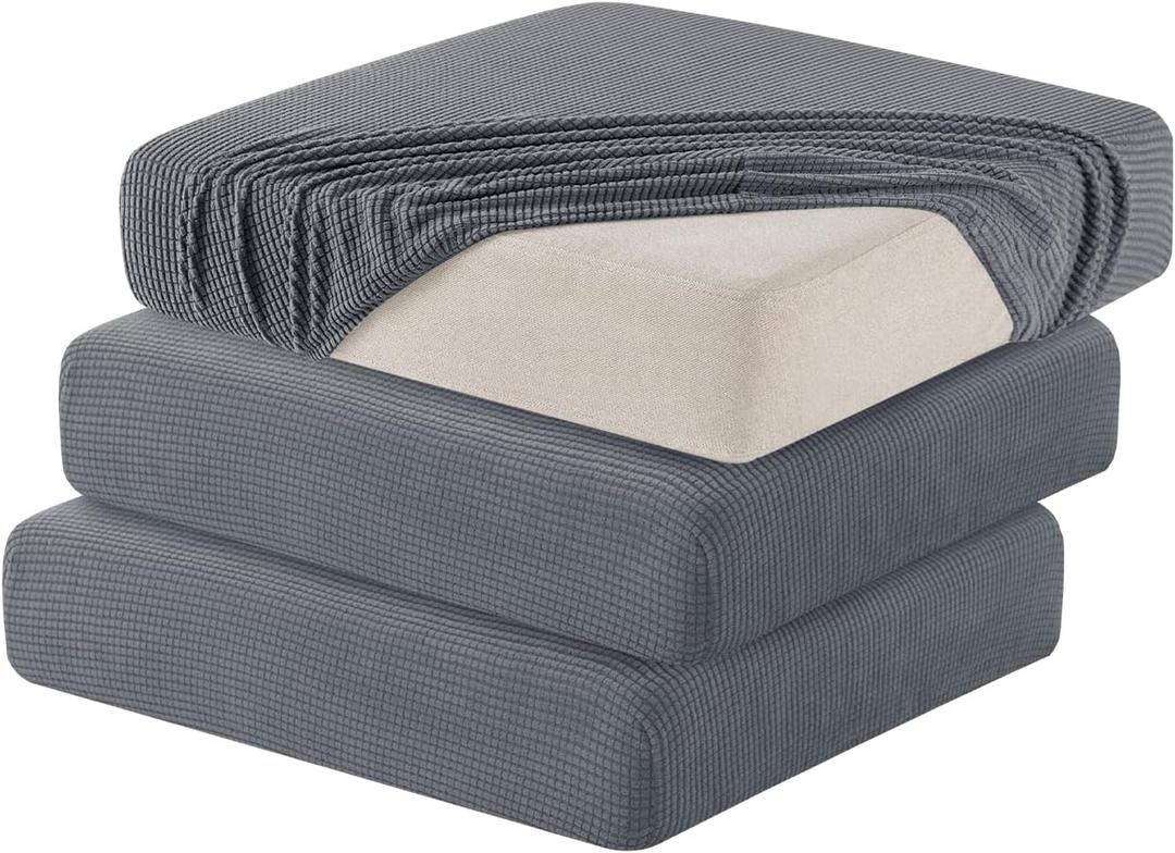 Hokway Stretch Individual Couch Cushion Covers, Washable Sofa Seat Slipcovers for Loveseat Sofa, Soft Durable Cushion Protector with Elastic Bottom for Pet(Light Grey, 3 PC)