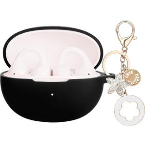 Case Cover Compatible with Baseus Bass BC1 Earbuds, Ziseyoru Soft Silicone Protective Skin for Baseus Bass BC1 with Accessories Bling Keychain for Women Girl (Black)