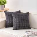 Aegero Pack of 2 Corduroy Decorative Throw Pillow Covers 18x18 InchSoft Boho Striped Pillow Covers Modern Farmhouse Home Decor for Sofa Living Room Couch BedDark Grey