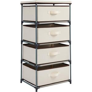 Juvale 4-Tier Dresser for Bedroom - 16.5 in L x 13 in W x 33 in H, Beige, Metal & Fabric - Freestanding Closet Organizer with Fabric Storage Drawers - Narrow Dresser & Cabinet with Drawers