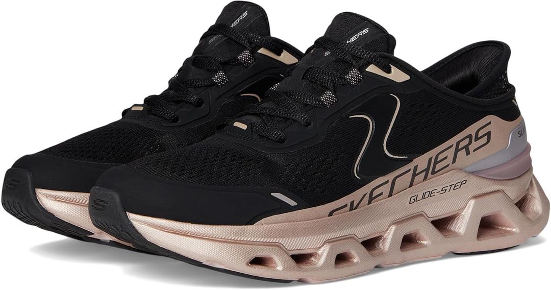 Skechers Womens Glide-Step Altus-starlightt Shine Hands Free Slip-ins (9, Bkrg=black/Rose Gold)