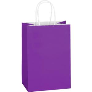 Mlyta 300 Pack 5.25x3.25x8.5 Inch Small Purple Kraft Paper Gift Bags with Handles Bulk for Goodie, Party Favor Brithday Grocery Shopping, Small Business Wedding Retail Craft Treat, Merchandise Sacks