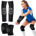 Hungdao 1 Set Volleyball Knee Pad and Arm Sleeve Volleyball Accessories Stuff Forearm Elbow Sleeve Wrist Guard with Protection Pad and Thumb Hole for Women Men Adult(Stylish)