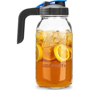 Half Gallon Mason Jar Pitcher Large Wide Mouth 64 oz with Lid - 2 Quart for Iced Tea, Sun Lemonade, Coffee, Airtight, Set of 1