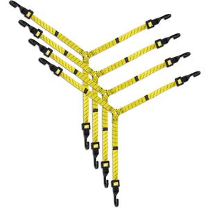4 Pack 3 Way Flat Adjustable Bungee Cords with Hooks, Easy to Adjust The 3 Sides Length, Lucky Straps 30 Inch Black/Yellow Heavy Duty Tack Strap for Bike, Motorcycle, Roof Rack, Kayak, Cargo, etc