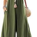 WDIRARA Women's Wide Leg Jumpsuit Loose Overalls V Neck Sleeveless Pants Romper with Pockets (Green, S)