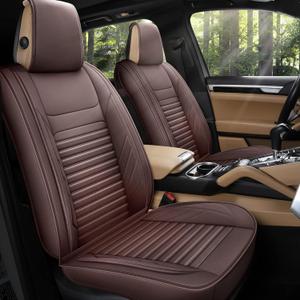 AOOG Leather Car Seat Covers, Leatherette Automotive Seat Covers for Cars SUV Pick-up Truck, Non-Slip Vehicle Car Seat Covers Universal Fit Set for Auto Interior Accessories, Front Pair, Brown