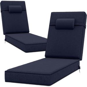 72 x 21 x 4 Inch Olefin Chaise Lounge Cushions, Lounge Chair Cushions with Headrest for Outdoor Furniture - Weather and Fade Resistant Patio Replacement Furniture Lounge Chair Cushion Set of 2