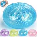 Dumpling Squishies,3.4inch Colorful Dumpling Stress Balls, Fidget Sensory Toy, Squeeze Dough Ball Stress Relief Hand Toys with Food Steamer,Dumpling Squishy Mystery Box, 2 Colors Random (1pack)