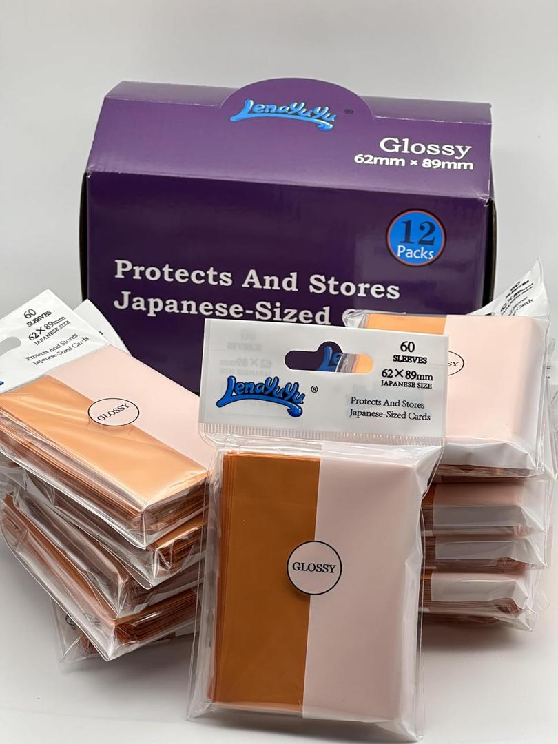 1 Box of 720 Counts -12packs Orange Color Front Glossy Japanese Small Card Sleeves 62mmx89mm Card Sleeves, Toploading fits for Japanese Trading Card Perfect Size