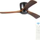 42 Inch Ceiling Fan No Light, Low Profile Ceiling Fan with Remote Control,3 Blade, 6 Speeds Reversible DC Motor, Modern Wood Flush Mount Ceiling Fan Without Light for Bedroom, Living Room, Patio, Medium