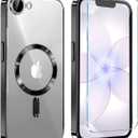 Magnetic Glossy Case for iPhone 17e,iPhone17e/16e Phone Case Slim Clear Luxury with Screen Protector & Camera Protector [Compatible with MagSafe], Shockproof Cover for iPhone Case 17e-Black