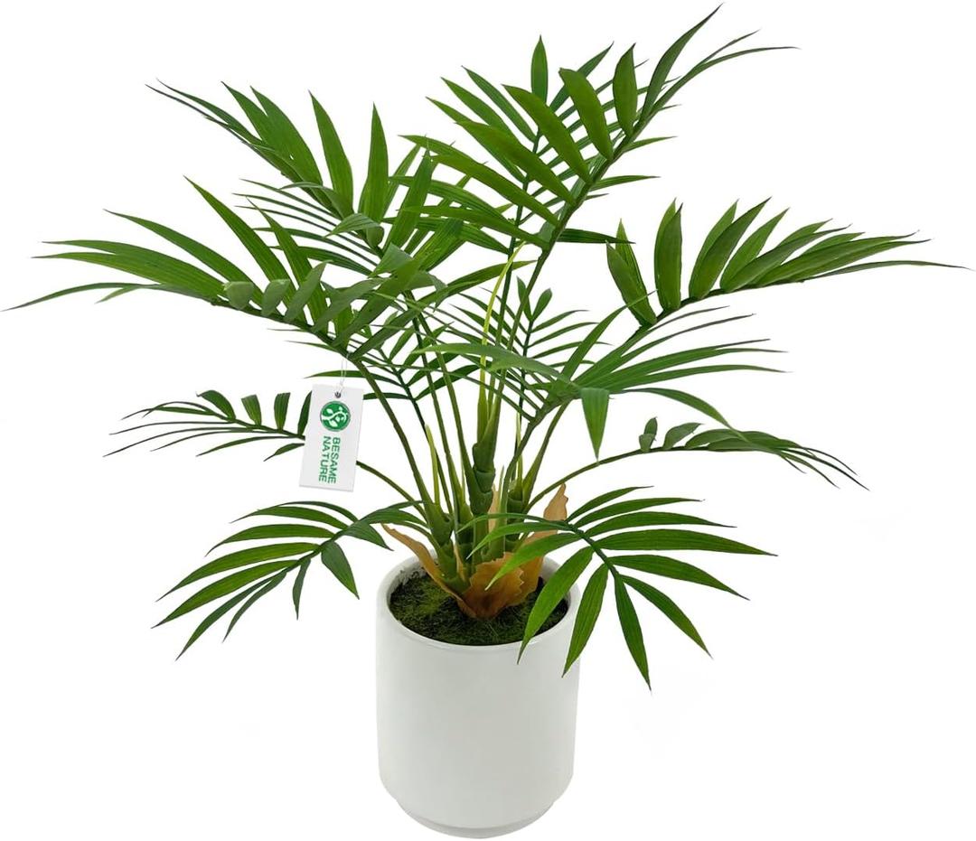 Artificial Palm Tree Plant, Potted Artificial Plant for Home Office Decoration, 12" Tall, Ships in White Ceramic Planter