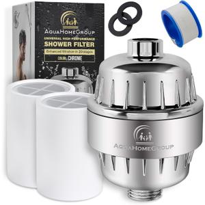 AquaHomeGroup 20 Stage Shower Head Filter with Vitamin C E A for Hard Water - High Output Filter to Remove Chlorine and Fluoride - 2 Replacement Cartridges - Consistent Flow Showerhead Filters