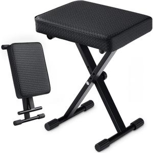 Adjustable Piano Bench, Waterproof Synthetic Leather Padded Stool, X-Style Piano Stool with 2.4 inch Thicken Soft Cushion, Keyboard Bench for Keyboards Piano Guitar, 9.1"x12.2"x20" Black