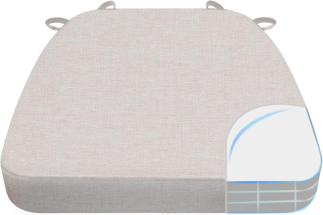 AAAAccessories D-Shaped Chair Cushions, 2" Thick Dining Chair Pads with Ties and Removable, Machine-Washable Cover, 17" x 16", Ivory (1 Count(Pack of 1))