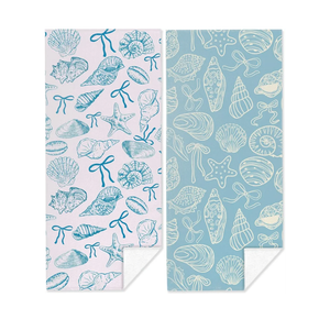 2 Pack Coastal Ocean Starfish Sea Shell Coquette Bow Pattern Beach Towel Microfiber Thin Lightweight Quick Dry Oversized Swim Towels Beach Accessories Necessities for Pool Camping Travel 32x71 inch