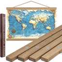 DACRI HOME 50" Sturdy Magnetic Poster Hanger Frame  Teak Wood Poster Frame, Strong Magnets for Safe Hanging Maps Pictures Print Scroll Wall Art (50 Inch, Natural Wood)