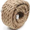Natural Jute Rope 3/4 Inch x 50 FT (20mm)  Thick Twisted Jute Rope for Porch Swing, Railing, Landscaping & Rustic Home Dcor